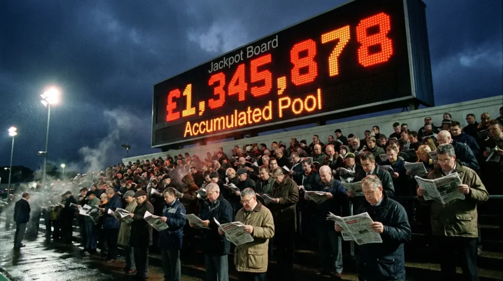 Tote jackpot pool display board at a UK greyhound stadium showing accumulated prize