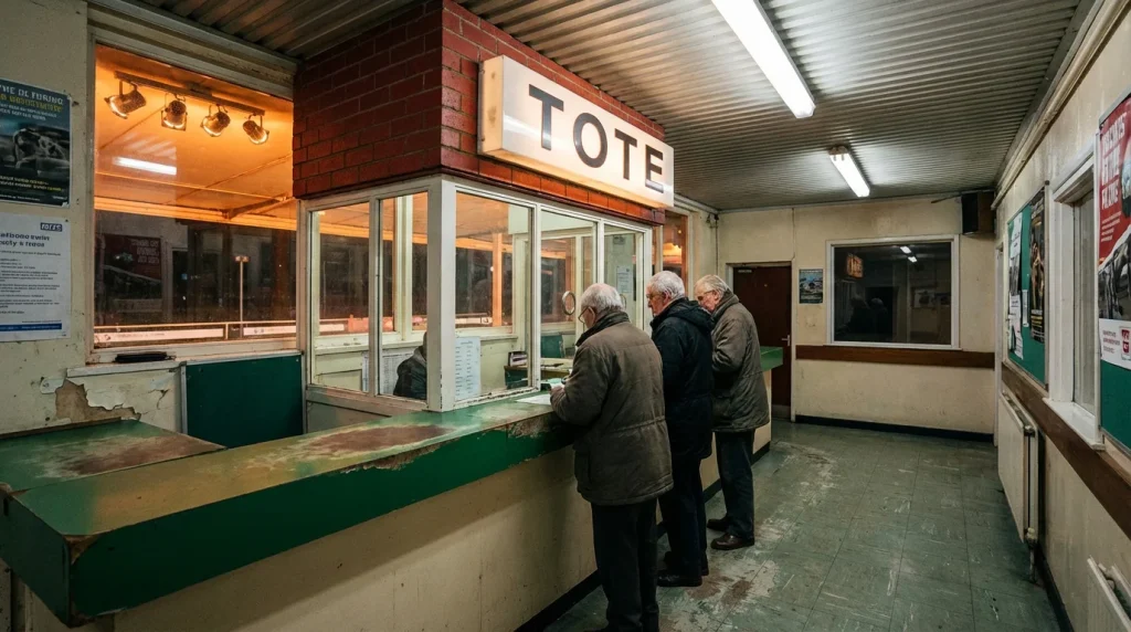 Tote betting counter at a UK greyhound racing stadium